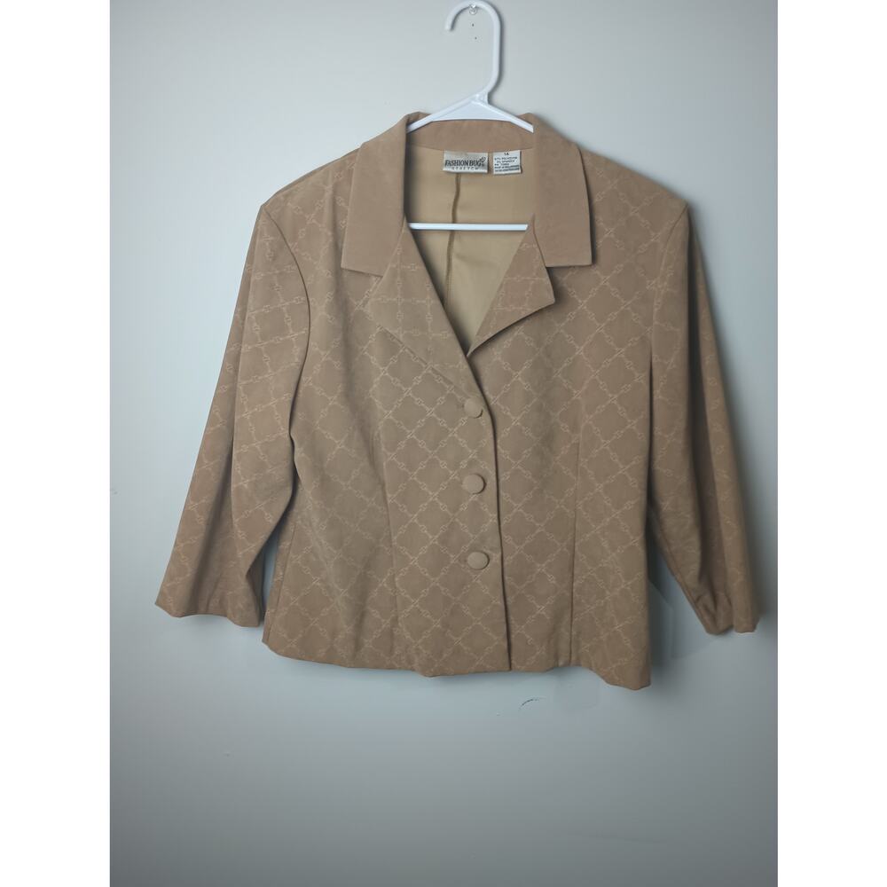 Vintage Fashion Bug Chain‎ Dimond Tan Button up Blazer Women Size 14 Old Money
